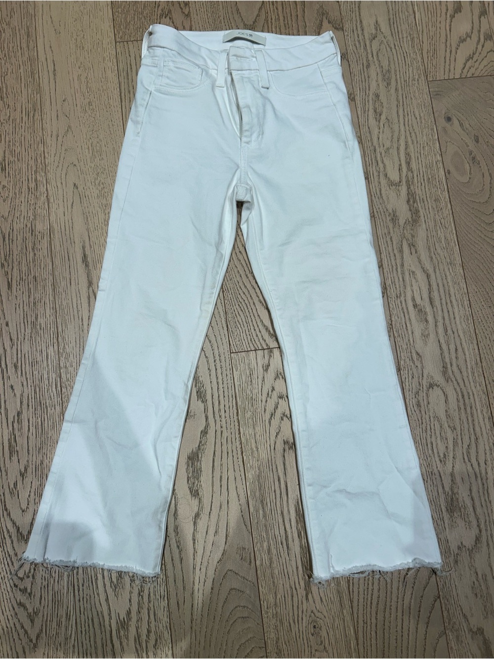 Joe's Jeans White Flare Crop Jeans with Raw Hem